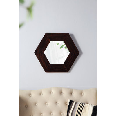 Miroir hexagonal avec cadre en bois, miroir mural pour salon, chambre à coucher, couloir