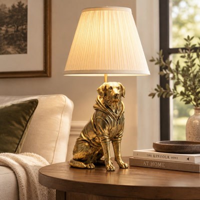 Geisler Decorative Labrador Table Lamp, Resin Dog Base with Fabric Shade, Accent Lamp for Bedroom, Living Room, Desk and Nightstand