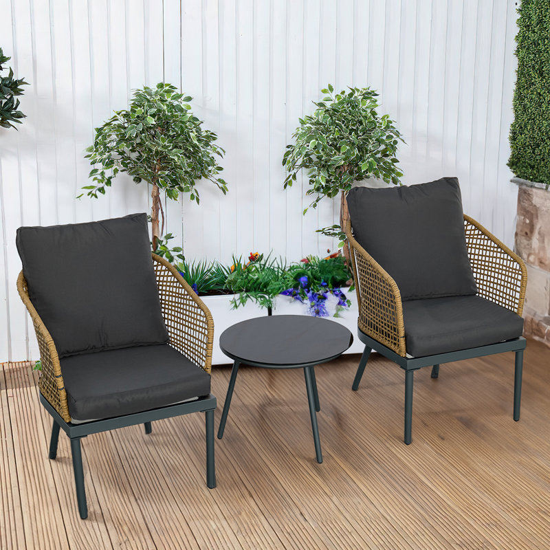 Ensemble bistro en osier 3 pièces pour conversation avec 3 chaises