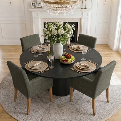 Ensemble de table de salle à manger 4 personnes Woodcroft avec table ronde unie et 4 fauteuils rembourrés en tissu