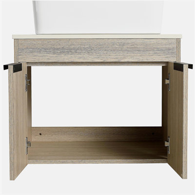 Ensemble de meuble-lavabo flottant 24 po avec lavabo en céramique, meuble-lavabo mural en chêne blanc avec porte