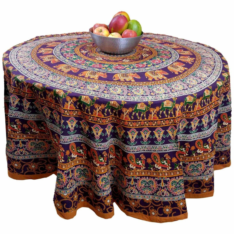 Murad Cotton Elephant Tablecloth, Burgundy