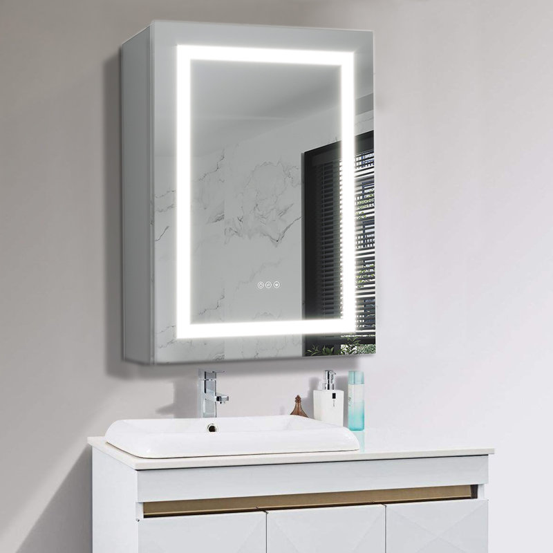 Armoire à pharmacie rectangulaire sans cadre 20 po x 28 po avec miroir DEL