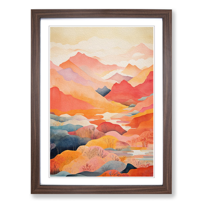 Japanese Mountains Colour Field - Framed Print, 34cm H x 25cm W x 2cm D, Walnut Framed