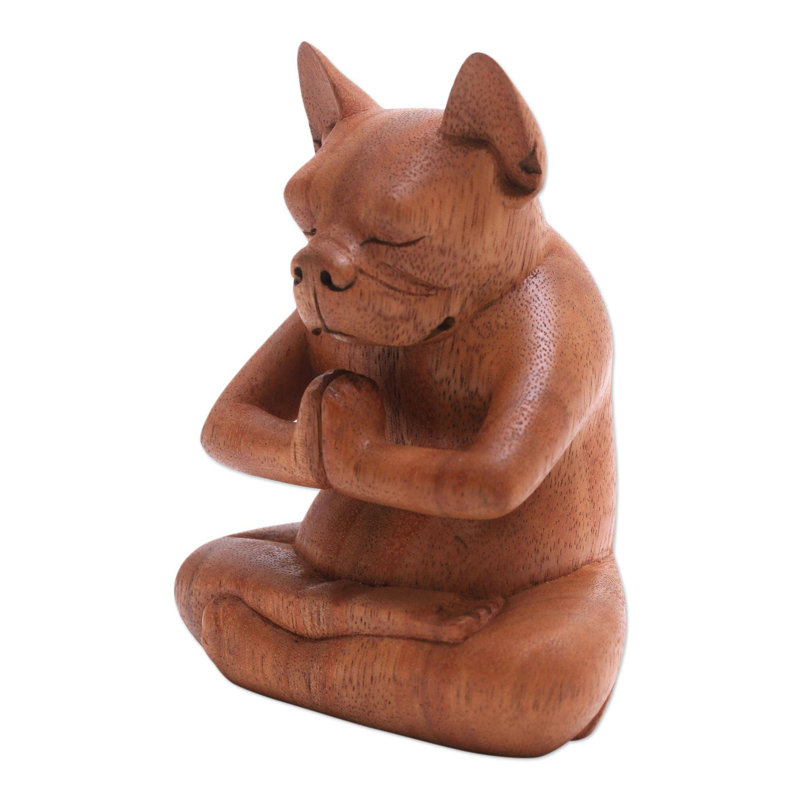Figurine en bois yoga boston terrier Len