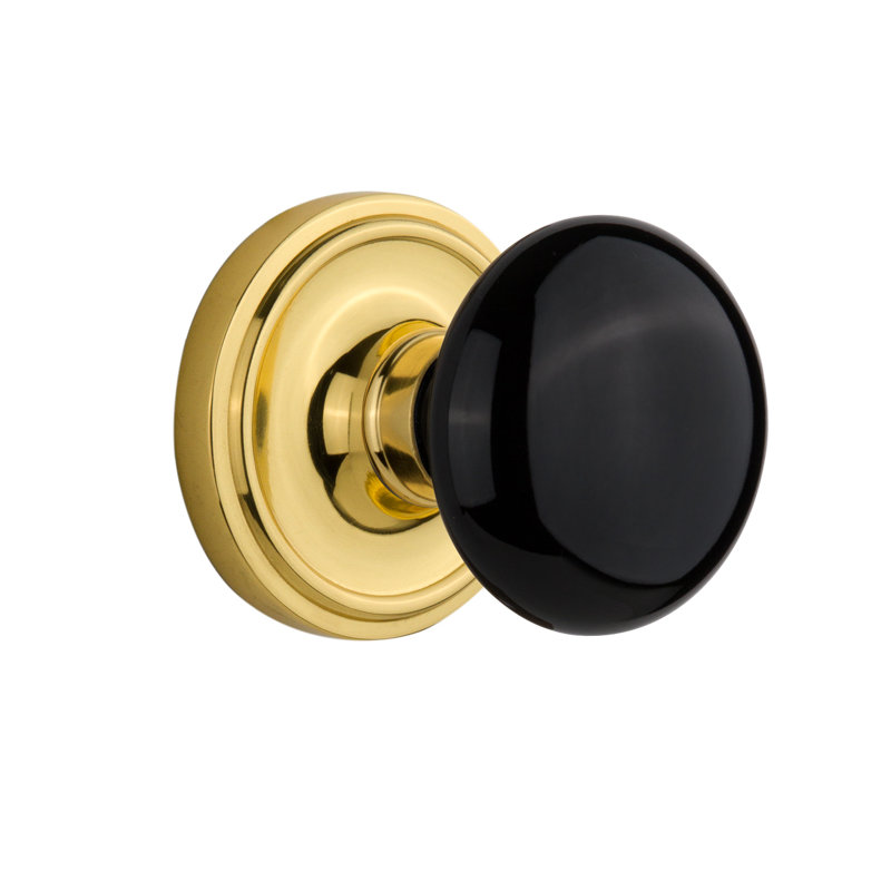 Classic Rosette with Black Porcelain Door Knob, Unlacquered Brass, 2-3/8"