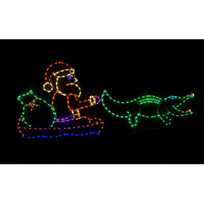 Père Noël cajun dans une pirogue tirée par un alligator - Décoration lumineuse de Noël