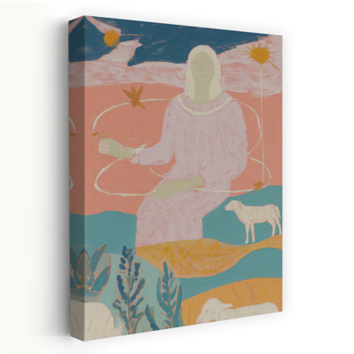Celestial Shepherdess Minimalist Modern Peaceful Landscape Nature Wall Art Print 1 Piece Wrapped Canvas Wall Art