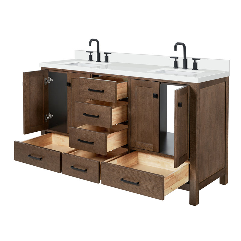 Ensemble de meuble-lavabo double 61 po Grevera, Rectangular, Chêne brun / noir mat