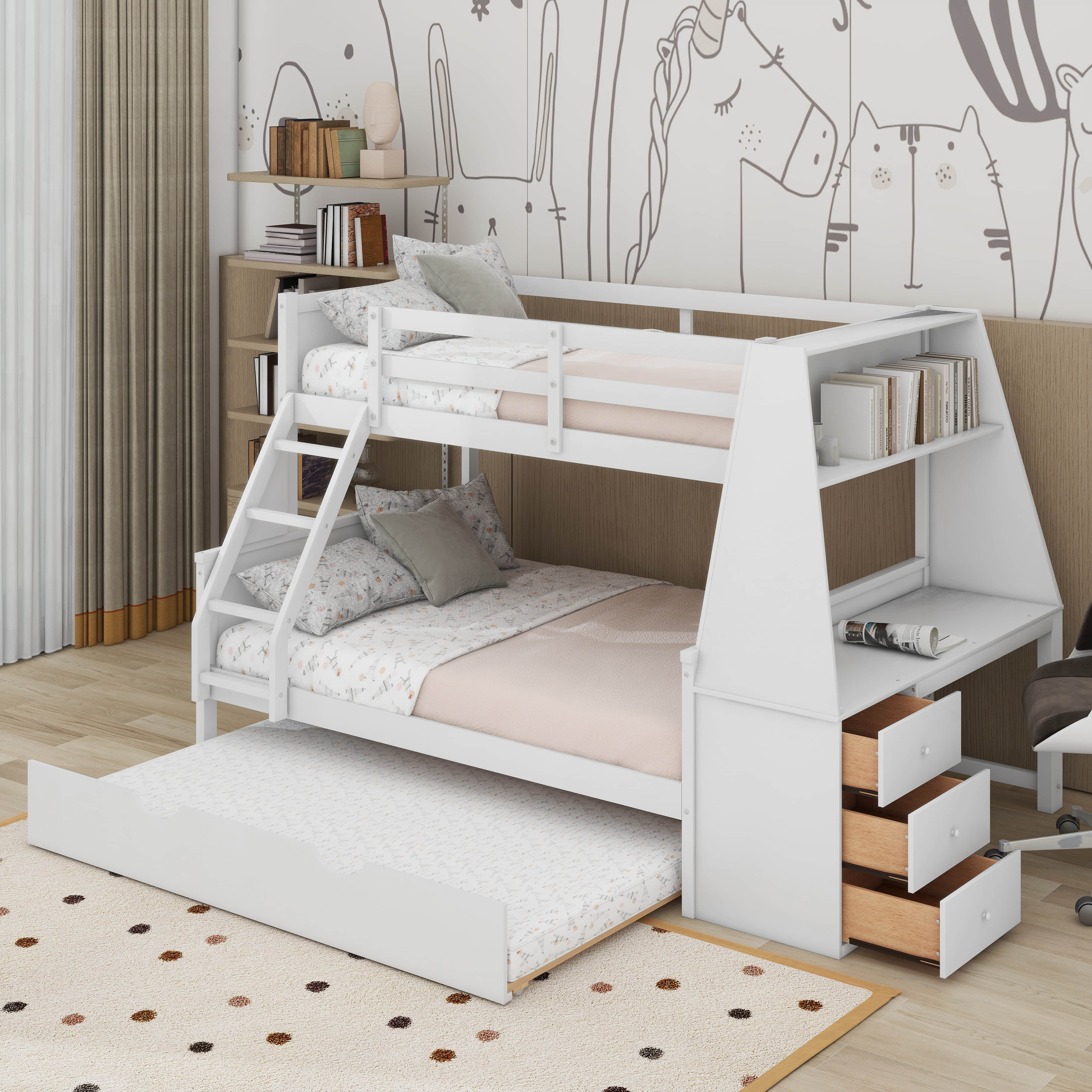 Latitude Run® Twin Over Full Bunk Bed With Trundle And Desk - Wayfair ...