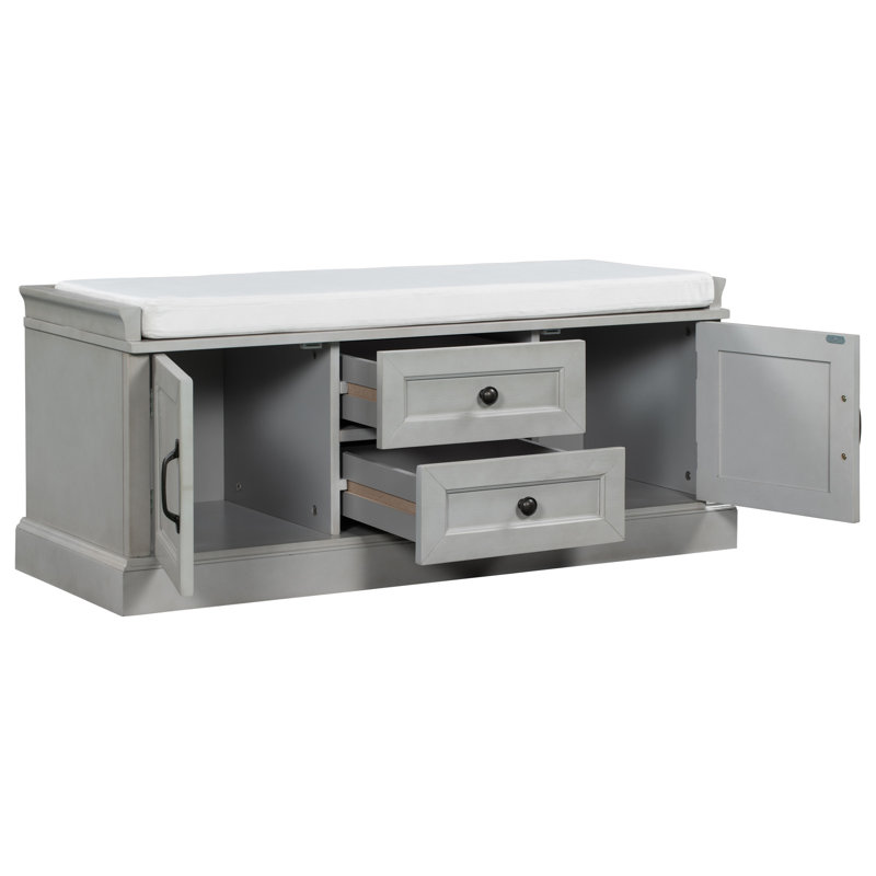 Banc de rangement avec 2 tiroirs et 2 armoires, Gris délavé