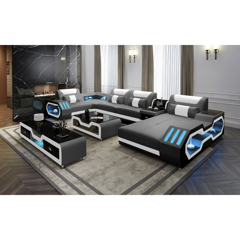 Linsy Upholstered U-Shaped Sectional Right Hand Facing, Black/White