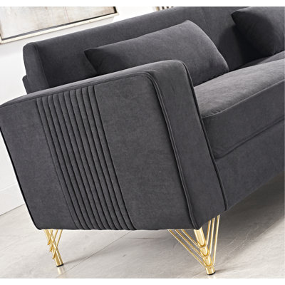 Canapé en velours noir de 85,8 po à 3 places avec attrait moderne et classique, confort moelleux, entretien facile pour l'espace, le style et l'entretien