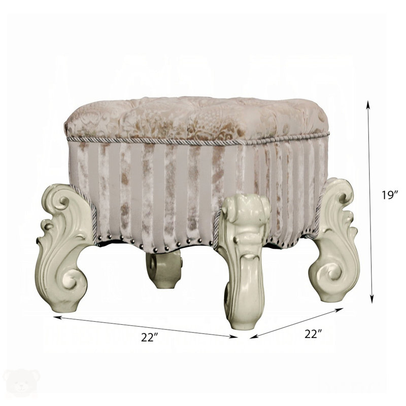 Tabouret de coiffeuse ivoire et blanc os avec garniture cloutée