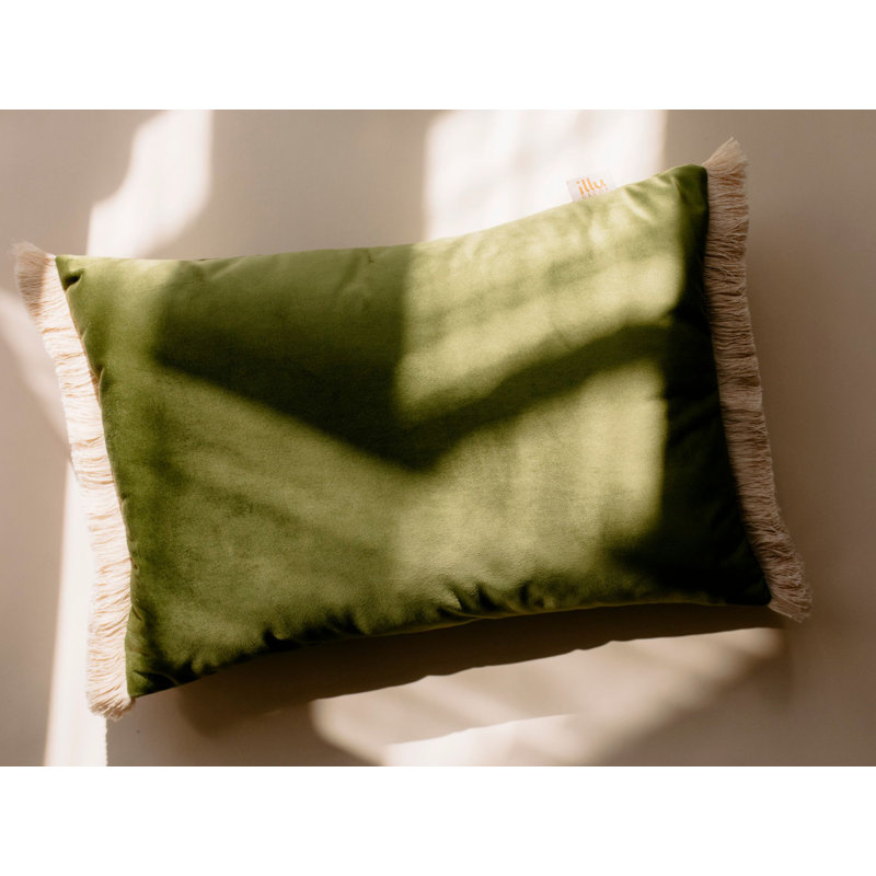 Velvet Dreamscape Rectangular Lumbar Cushion, Olive Green/Warm Green