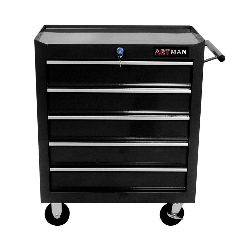 Coffre à outils à 5 tiroirs, armoire de rangement pour outils pour le garage avec 4 roues et système de verrouillage