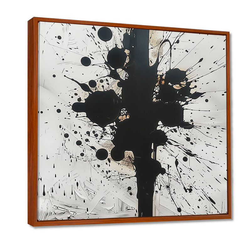Apparition, noir et blanc, minimalisme - encre liquide, art mural abstrait, Toile avec cadre flottant noir