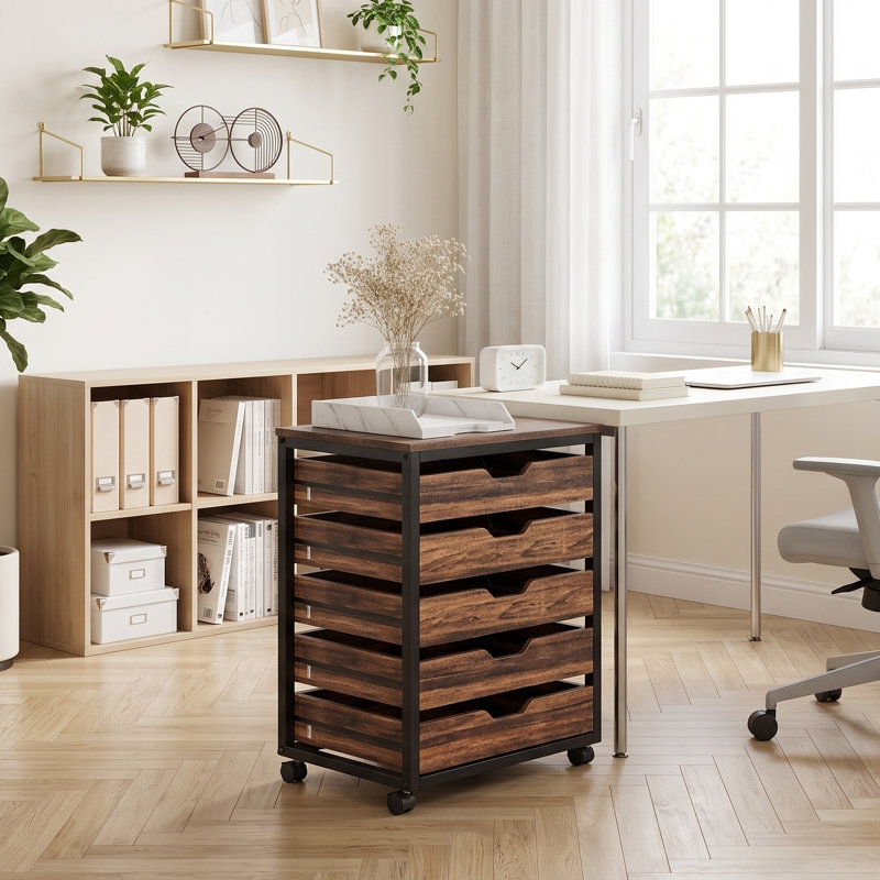 Mechella 19.69'' Wide 5 - Drawer Storage Cabinet, Rustic Brown/Black