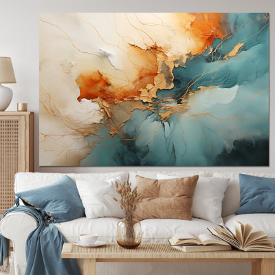 Bleu sarcelle, orange audacieux, énergie V - Collages abstraits, art mural, salon