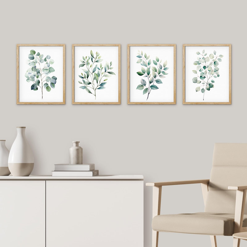 «Green Leaves Plants», impression sur papier 4 pièces, Naturel, H 16 po x l 12 po