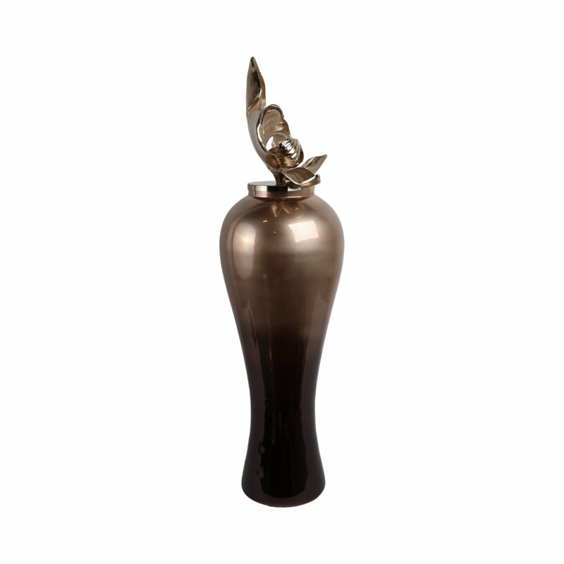 Quincy Handmade Glass/Aluminum/Acrylic Floor Vase, 42" H x 15" W x 12" D
