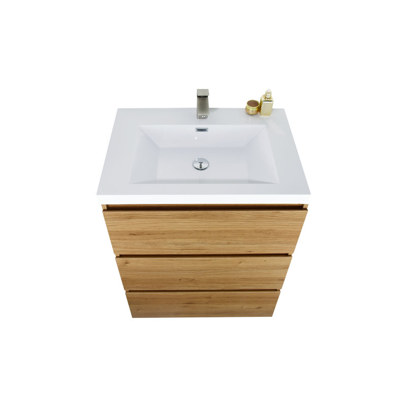 Ensemble de meuble-lavabo simple 24 po Hridhaan, Chêne naturel