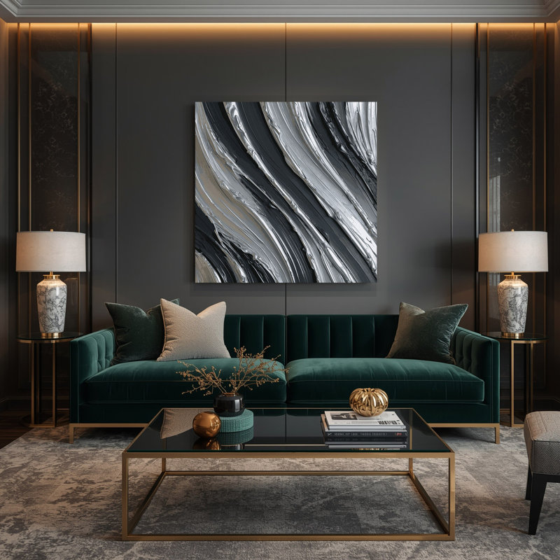 Art mural sur toile gris foncé et gris diagonal, H 12 po x l 12 po