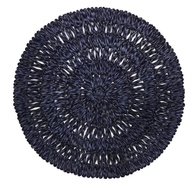 Delft Blue Abaca Straw Circular Placemats, 16-inch