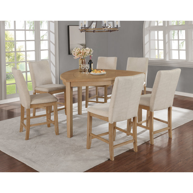Ensemble de salle à manger 7 pièces à hauteur de comptoir Yanis, Beige, Rustique, Rustique