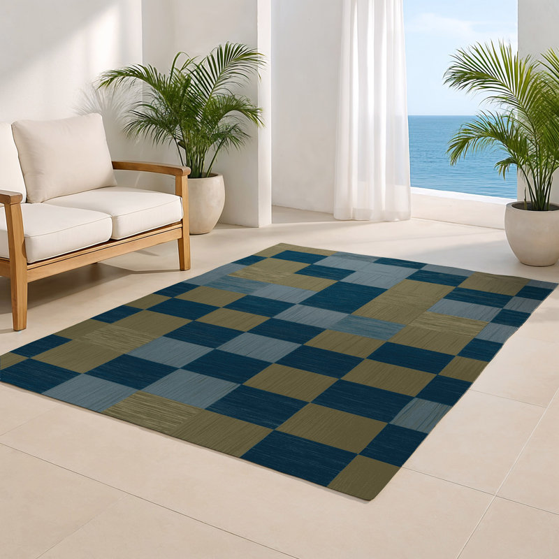 Tapis d'intérieur et d'extérieur à carreaux brun, Rectangle 5 pi x 7 pi