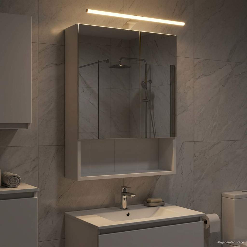 Bathroom Mirror Cabinet With Shelf Wall-Mounted Engineered Wood Storage