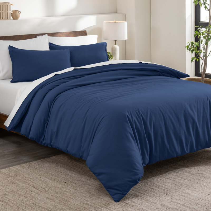 100% Cotton Flannel Duvet Cover Set, Twin XL Duvet Cover + 1 Standard Sham, Dark Blue