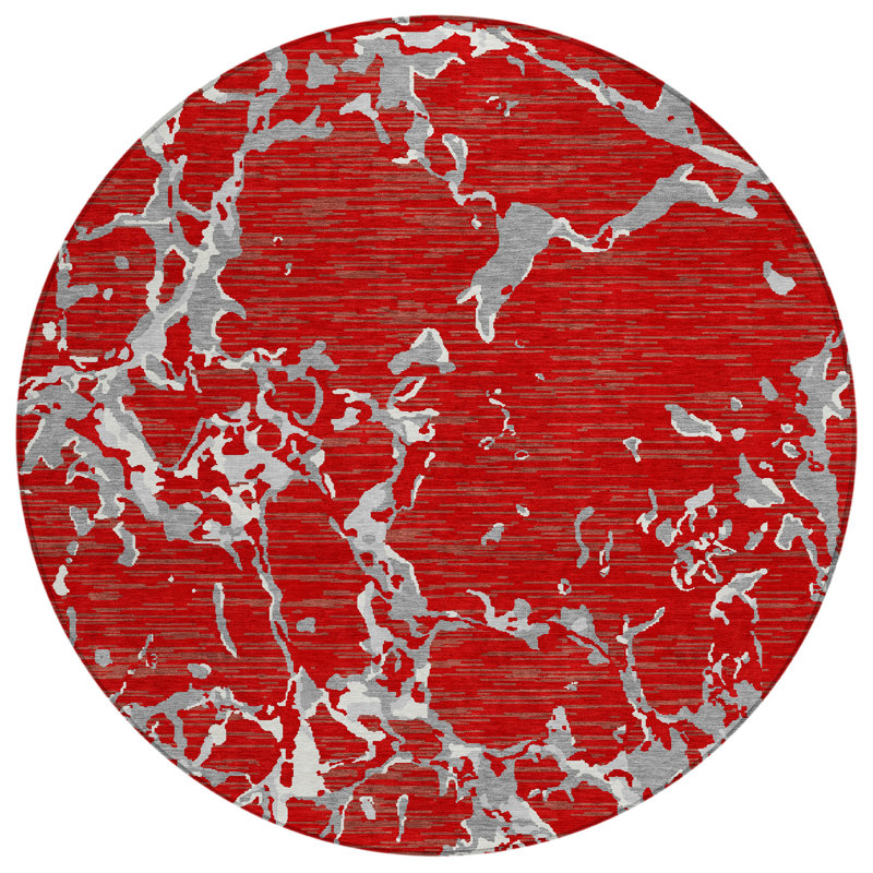 Oceana Red Washable Indoor-Outdoor Rug - , 8' x 8'