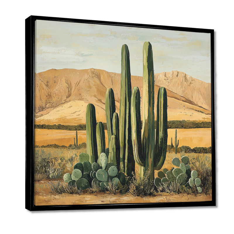 Cactus et les montagnes du désert IV - cactus, art mural, Impression encadrée flottante, H 30 po x l 30 po