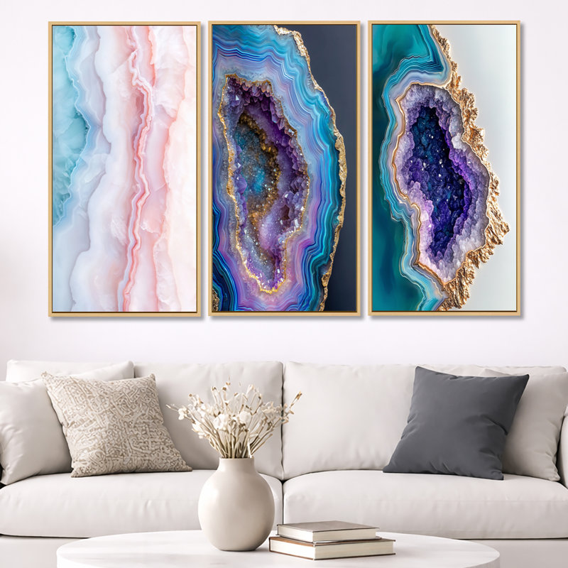 Agate Dream River II - ensemble de 3 reproductions sur toile encadrées Geode, H 40 po x l 60 po