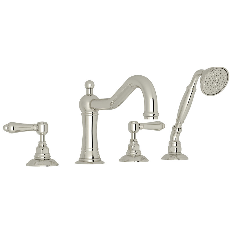Acqui 4-Hole Deck Mount Tub Filler, Polished Nickel, Metal Lever Handle