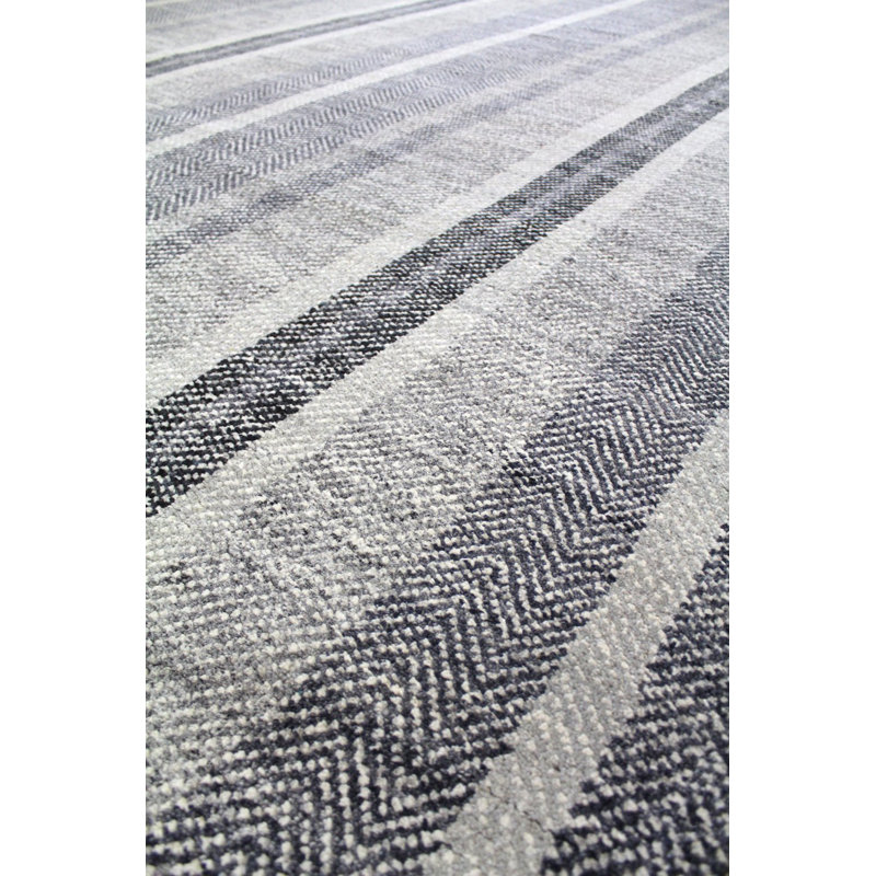 Tapis gris en laine noué à la main de conception unique 8 pi 11 po x 12 pi nouvel âge Vani Sayeed