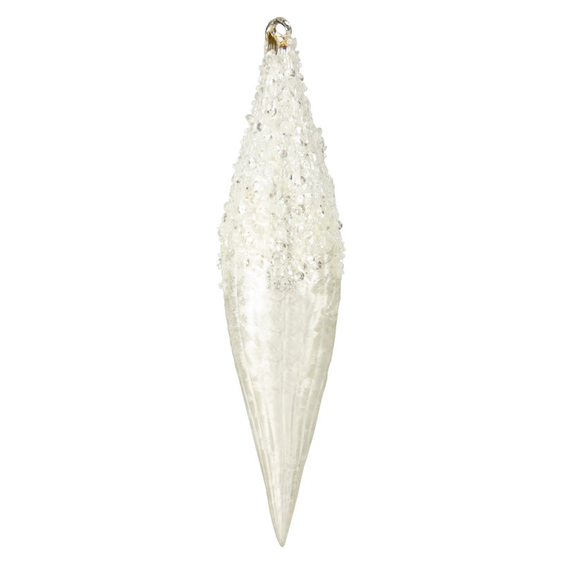 9.5" Silver And White Sequin With Glitter Icicle Christmas Ornament