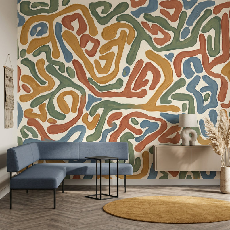 Papier peint moderne Mid Century, 120 po x 96 po, Peler et coller