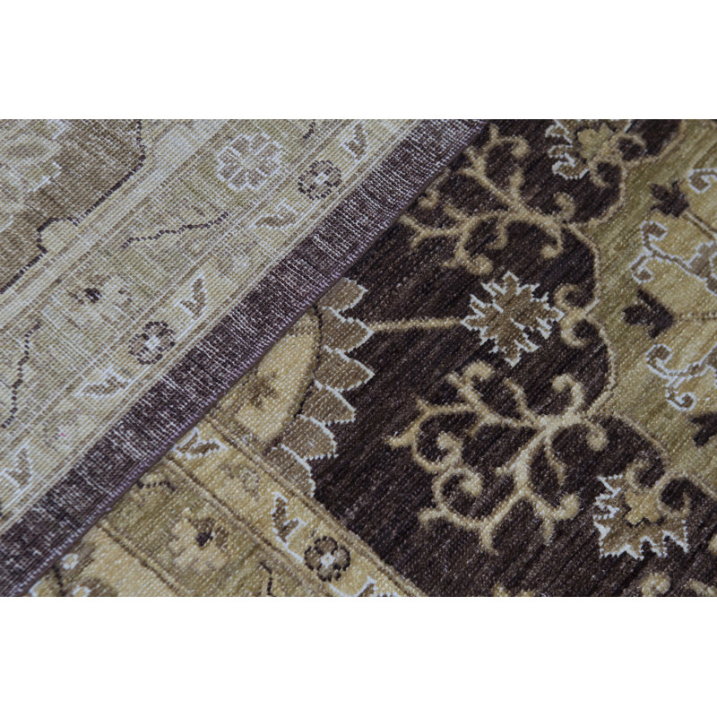 Tapis brun et beige de haute qualité noué à la main