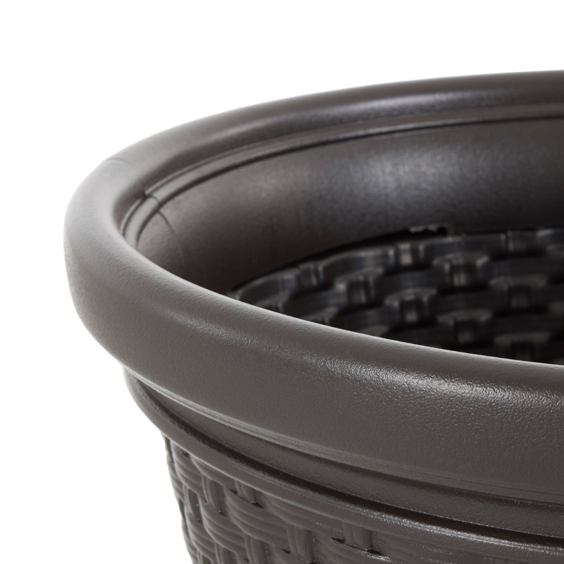 Dark Brown Resin Wicker Garden Hose Storage Pot Set