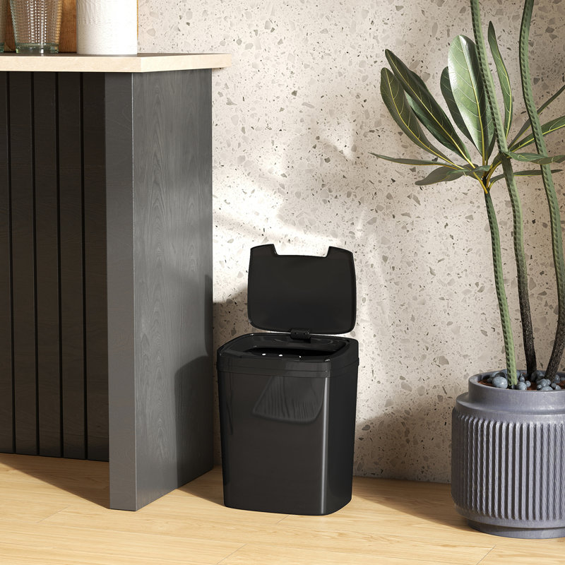 Plastic Motion Sensor, Touch Top Kitchen Trash Can - 15L, Black
