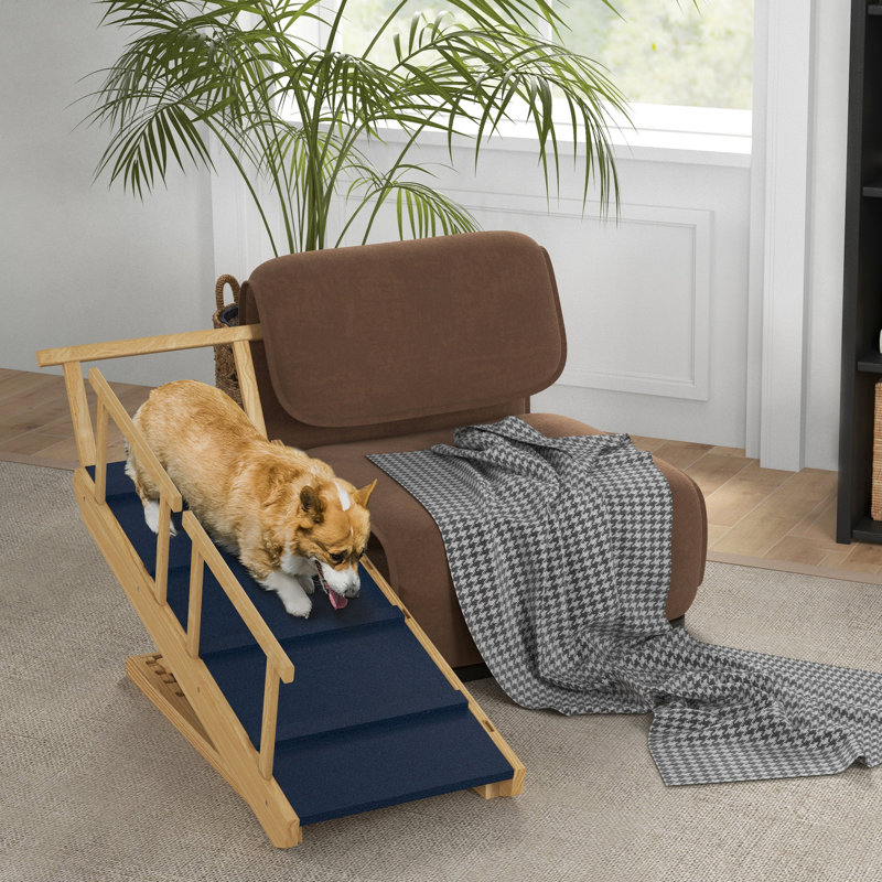 Rampe d'escalier en bois pour chien avec 4 hauteurs réglables et tapis antidérapant pliable pour une utilisation simple