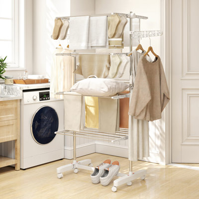 Étendoir à linge Laforest à 4 niveaux avec roulettes latérales pour l'intérieur et l'extérieur