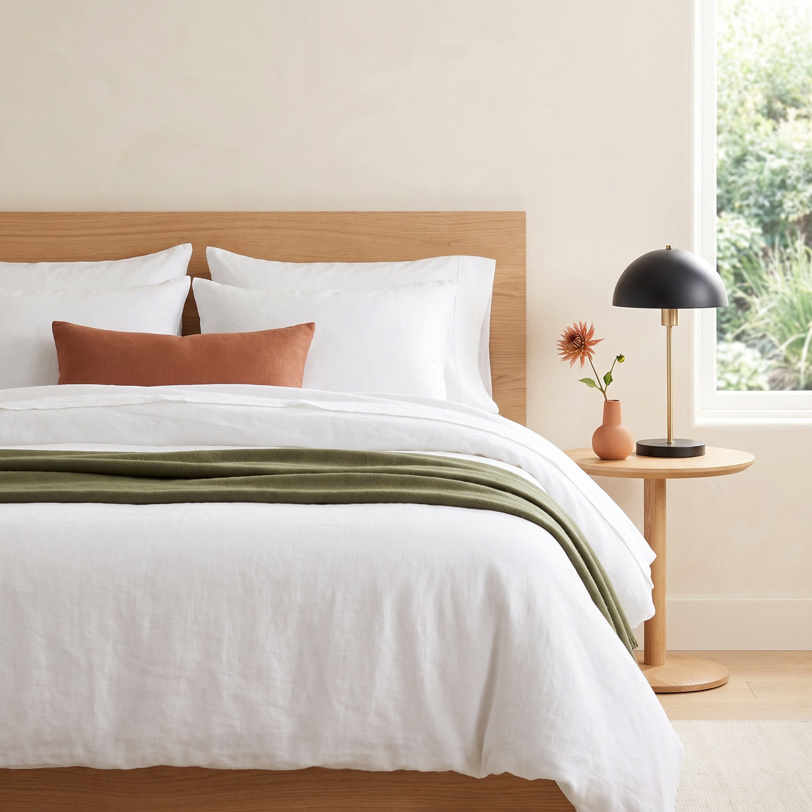 Kandice Linen Duvet Cover Set, White, Queen Duvet Cover + 2 Shams