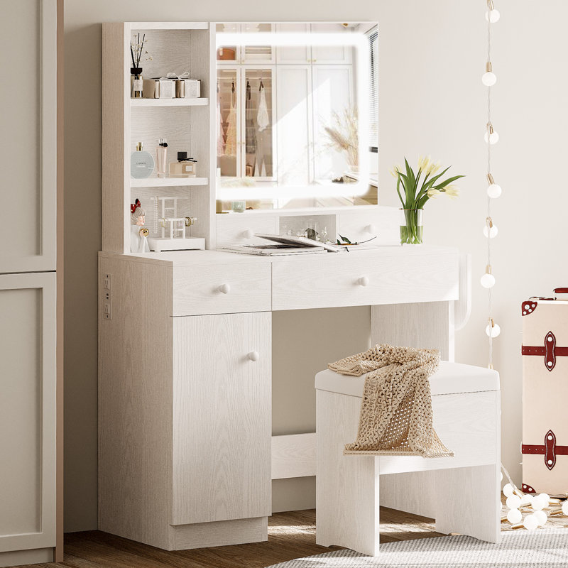 Jakaylen Vanity Makeup Desk with LED Light, White