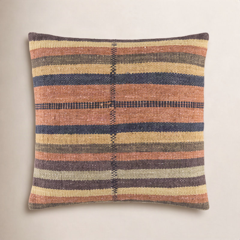 Coussin décoratif blanc, H 18 po x l 18 po, Inférieur, Rayures oranges