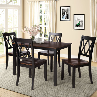 Rectangular Dining With 4 Chairs, Solid Wood Legs, Waterproof Table Top, - Slipping Protection, And Black, Perfect For Family Gatherings 5 Piece Ergon