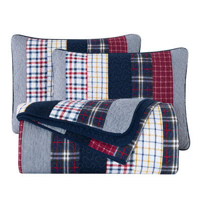 Navy Blue Striped Washed Cotton Quilt Set