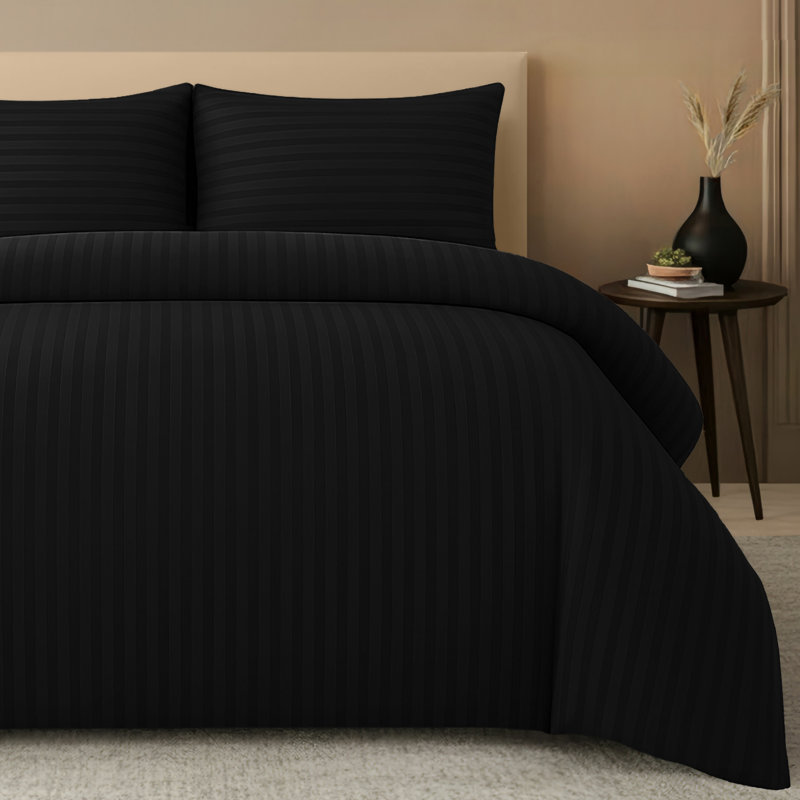 Microfiber Striped Duvet Cover Set, Super King (220cm x 260cm), Black